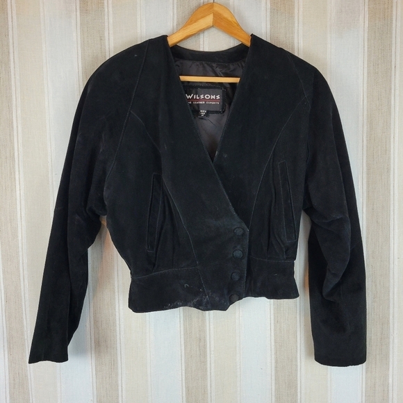Wilsons Leather Vintage Suede Cropped‎ Jacket Black Size Extra Small - Picture 1 of 11